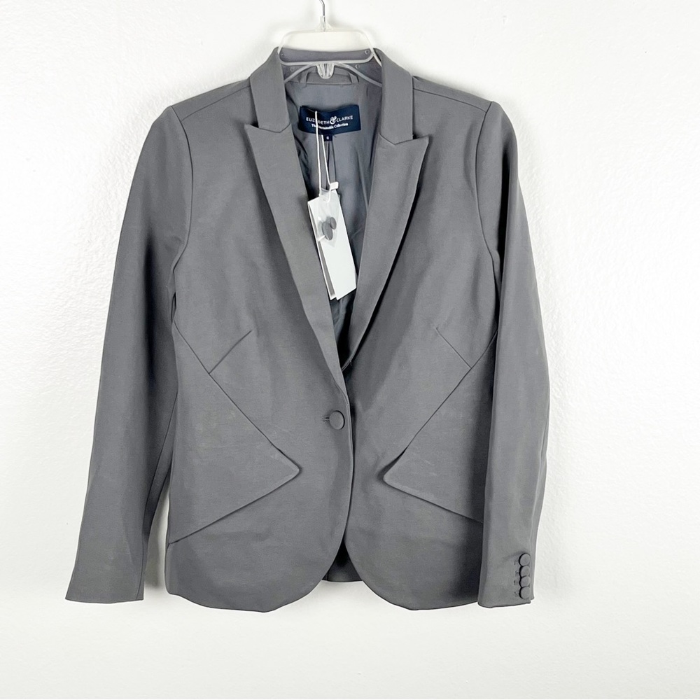 ELIZABETH & CLARKE Gray Cahill Unstainable Single Button Lined Blazer 6 Career